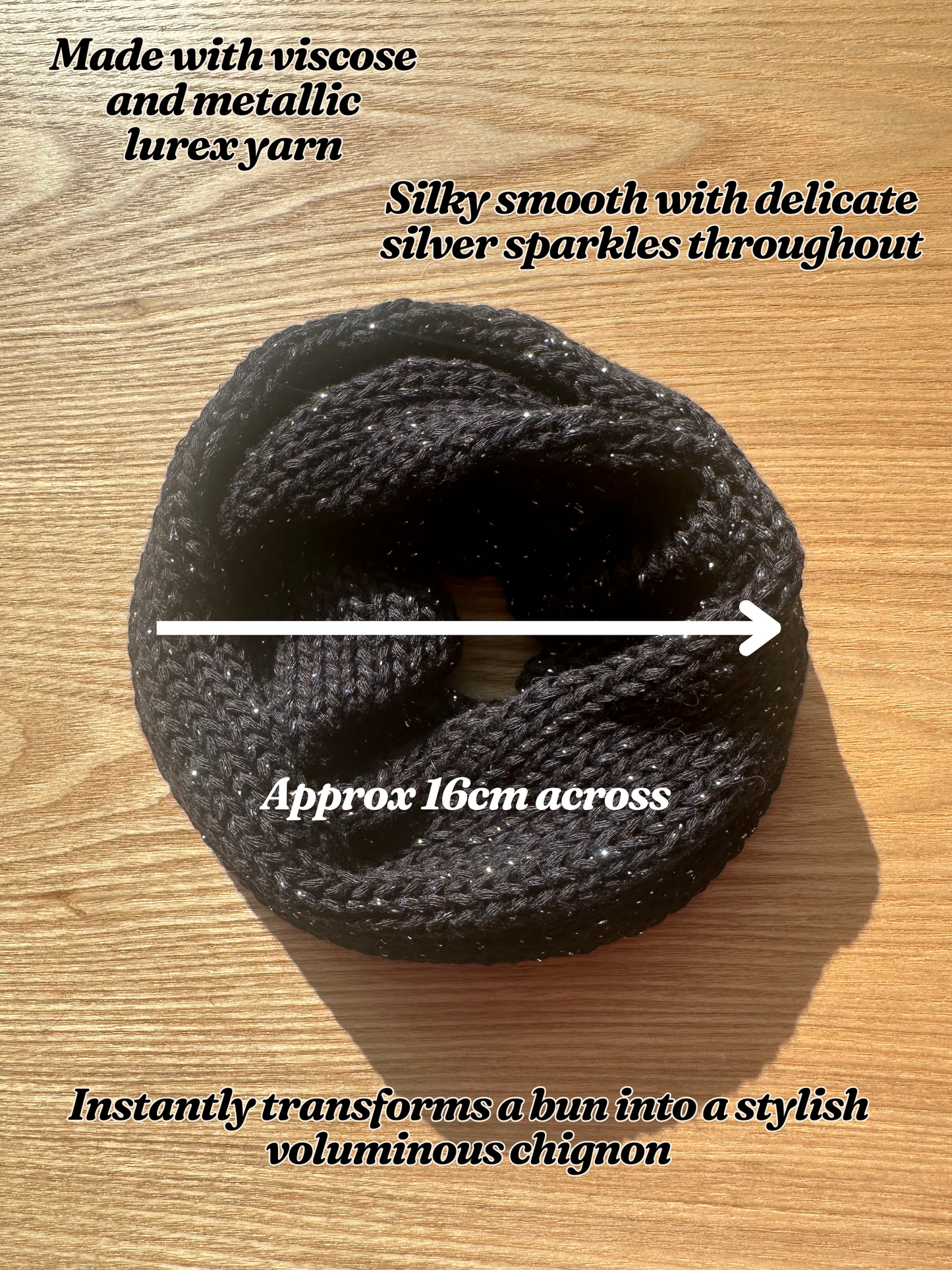 Sparkly black oversized knit scrunchie