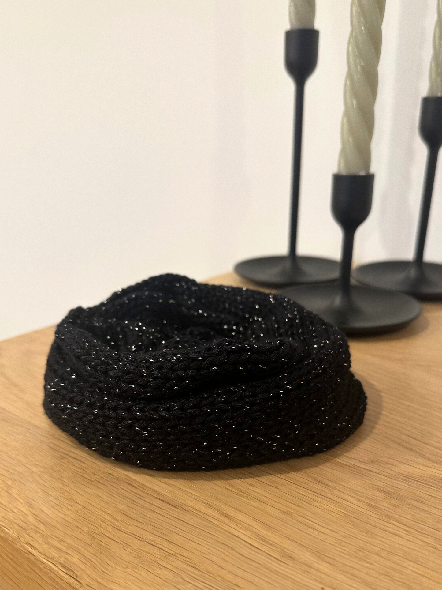 Sparkly black oversized knit scrunchie