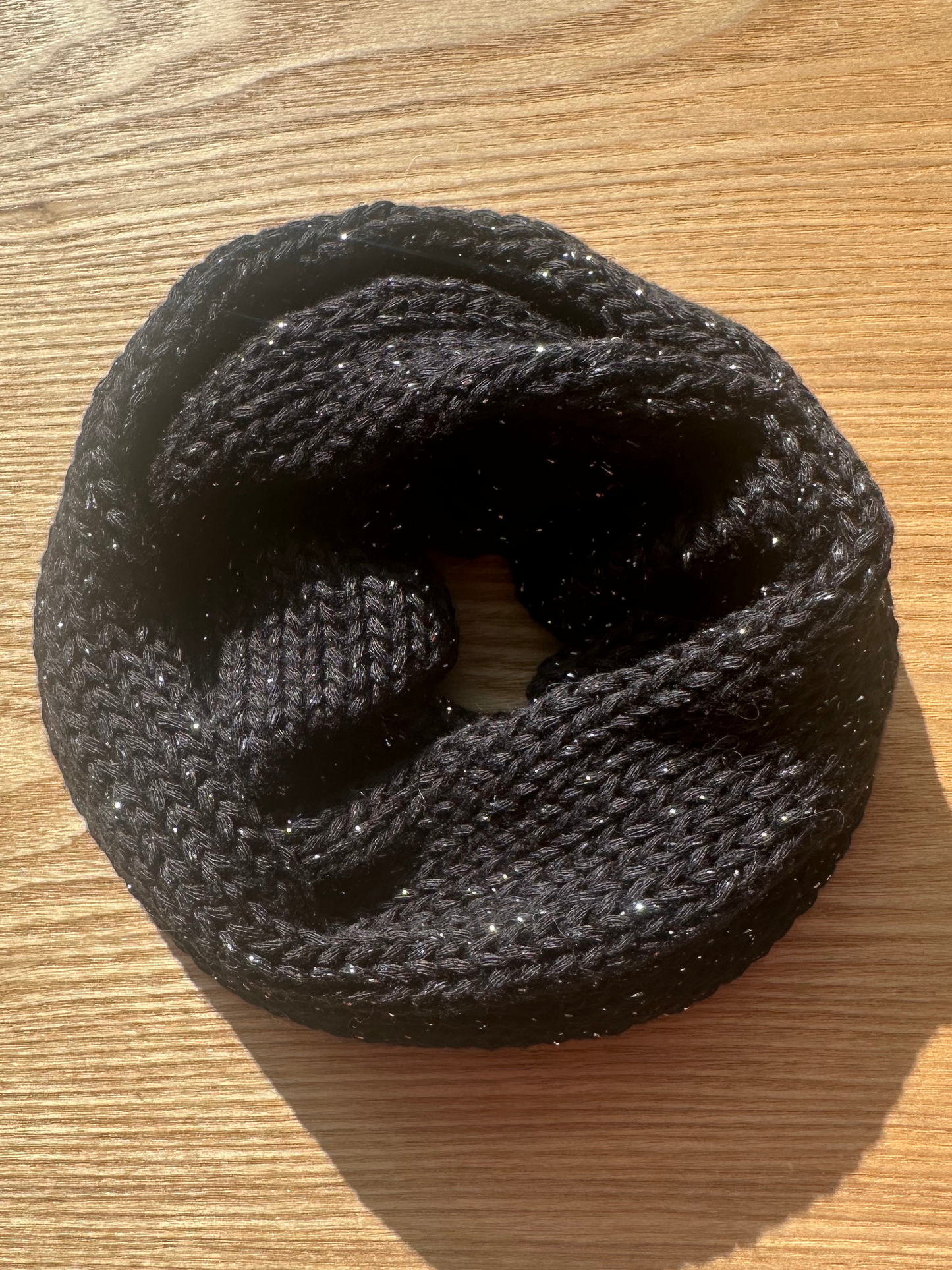 Sparkly black oversized knit scrunchie
