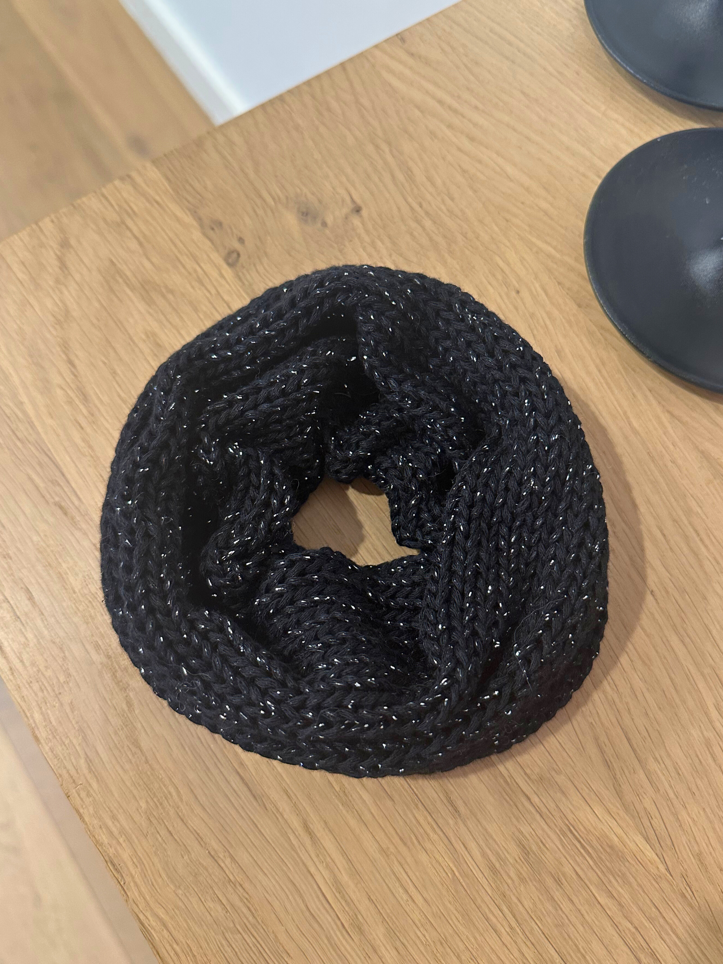Sparkly black oversized knit scrunchie