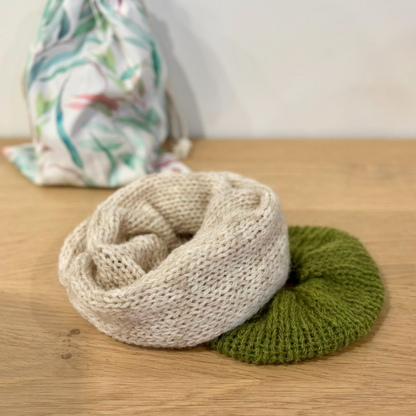 Handmade Knit Scrunchie Gift Set – Merino & Alpaca | Australian Native Bloom Collection | Reusable Cotton Gift Bag