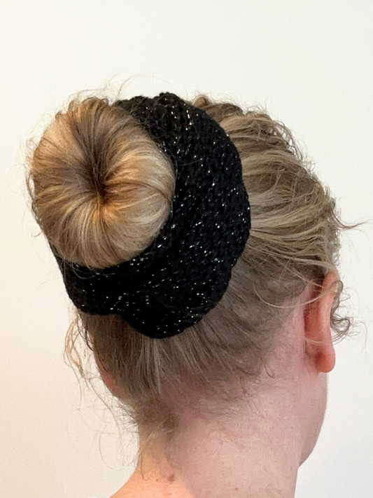 Sparkly black oversized knit scrunchie