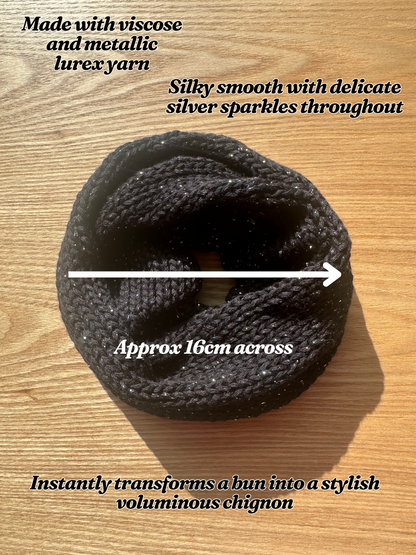 Sparkly black oversized knit scrunchie
