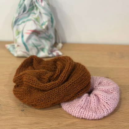 Handmade Knit Scrunchie Gift Set – Merino & Alpaca | Australian Native Bloom Collection | Reusable Cotton Gift Bag