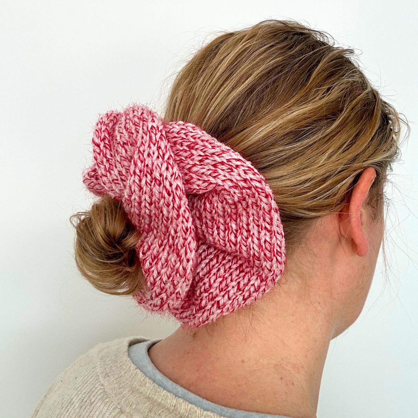 XL Ruffled Candy Cane Knit Scrunchie – Handmade Holiday Hair Accessory