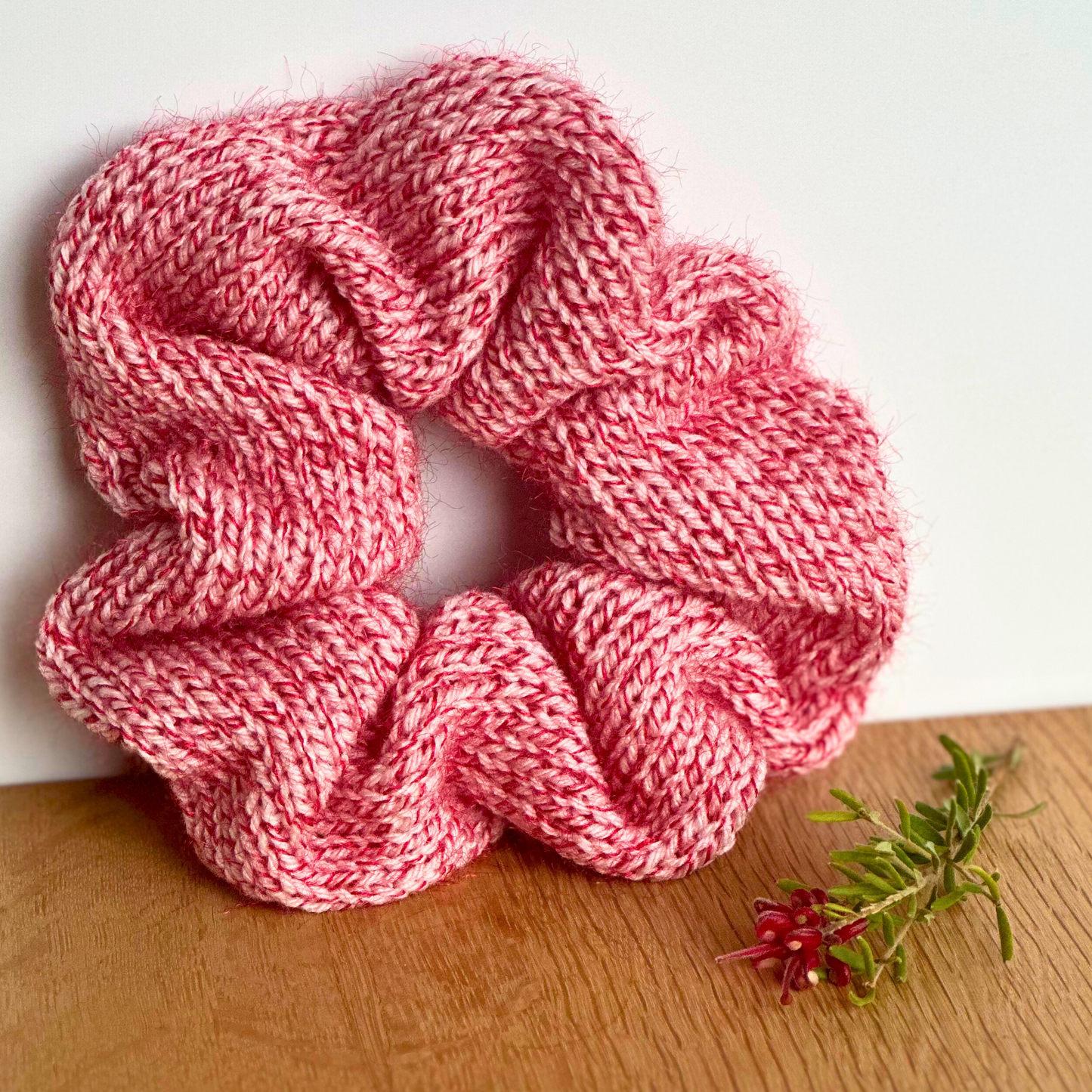 XL Ruffled Candy Cane Knit Scrunchie – Handmade Holiday Hair Accessory