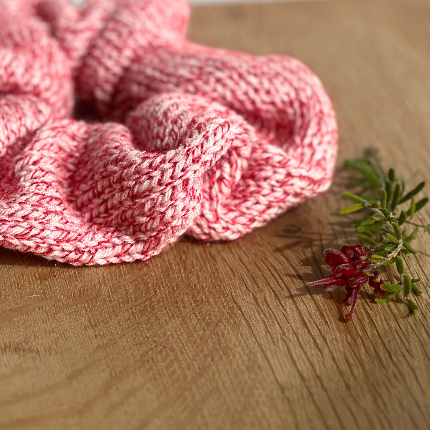 XL Ruffled Candy Cane Knit Scrunchie – Handmade Holiday Hair Accessory