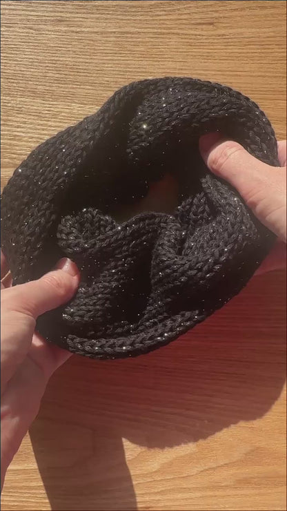Sparkly Black Oversized Knit Scrunchie