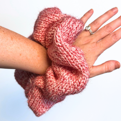 XL Ruffled Candy Cane Knit Scrunchie – Handmade Holiday Hair Accessory