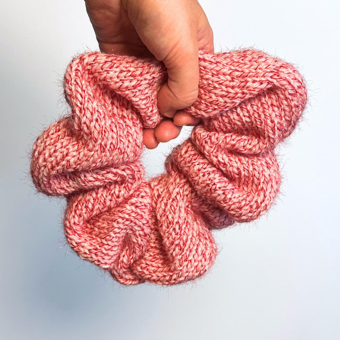 XL Ruffled Candy Cane Knit Scrunchie – Handmade Holiday Hair Accessory